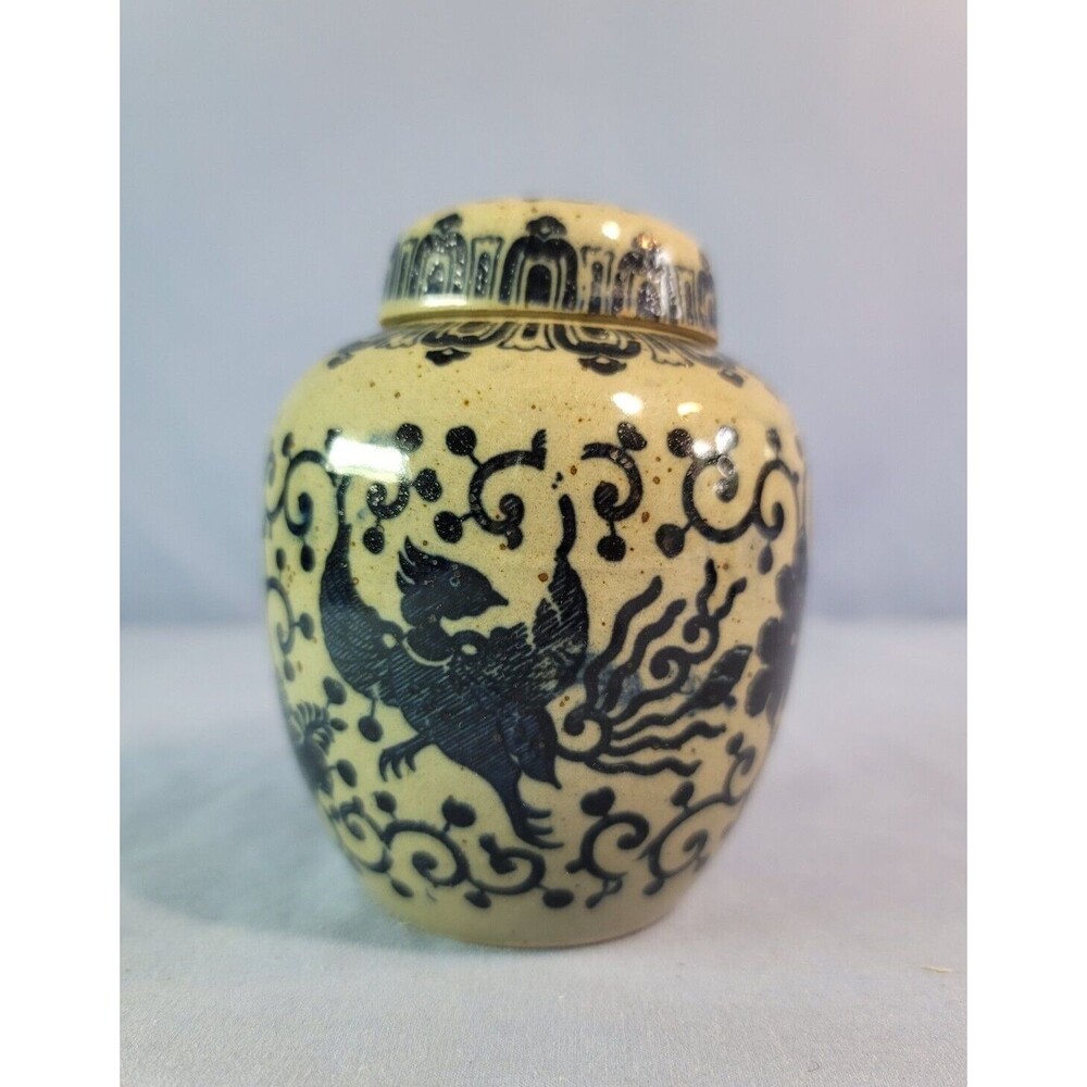 Ginger Jar Vase Grey & Cobalt Blue Takahashi Stoneware Pottery Phoenix Design